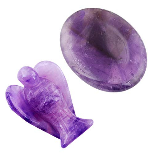 mookaitedecor Amethyst Thumb Worry Stone & Guardian Angel Statue Figurines Pocket Stones for Crystal Healing Home Decor mookaitedecor Amethyst Thumb Worry Stone & Guardian Angel Statue Figurines Pocket Stones for Crystal Healing Home Decor