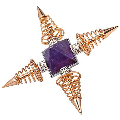 mookaitedecor Amethyst Pyramid Healing Crystal Stone Energy Generator with 4 Spiral Copper Points for Reiki Balancing Meditation, Rose Gold Plated mookaitedecor Amethyst Pyramid Healing Crystal Stone Energy Generator with 4 Spiral Copper Points for Reiki Balancing Meditation, Rose Gold Plated