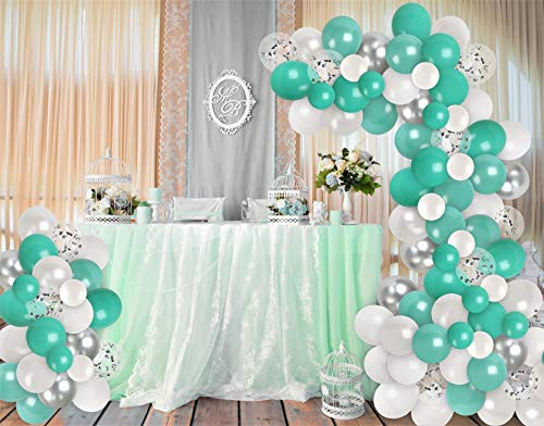 Chrome Silver Turquoise Balloon Garland Kit White Teal Balloons Arch Silver Confetti Balloons Wedding Engagement Party Decorations Birthday Baby Shower Party Supplies