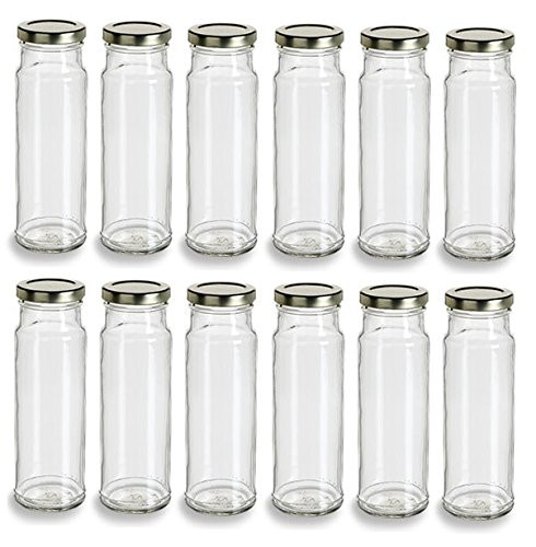 Nakpunar 12 pcs 8 oz Tall Glass Jars with Lids (Gold, 12)