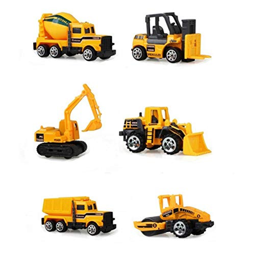 Halloluck 6 Pcs Inertia Toy Early Engineering Vehicles Truck Cars Toys Friction Powered Kids Dumper, Bulldozers, Forklift, Tank Truck, Asphalt Car and Excavator Toy for Children Kids Boys and Girls