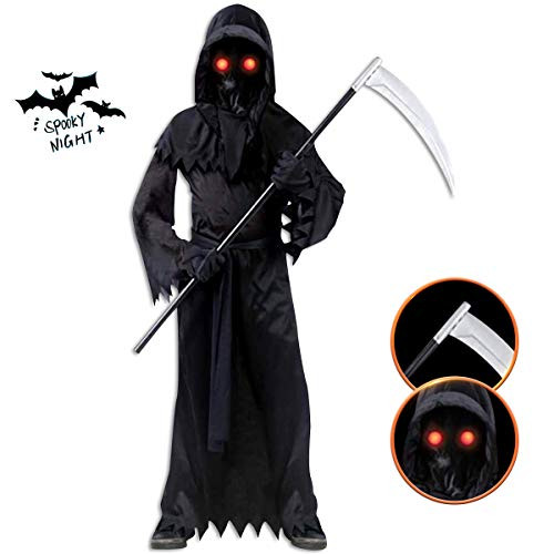 Fade in and Out Unknown Phantom Costume - Halloween Scream Costume for Kids with Light Up Eyes Black