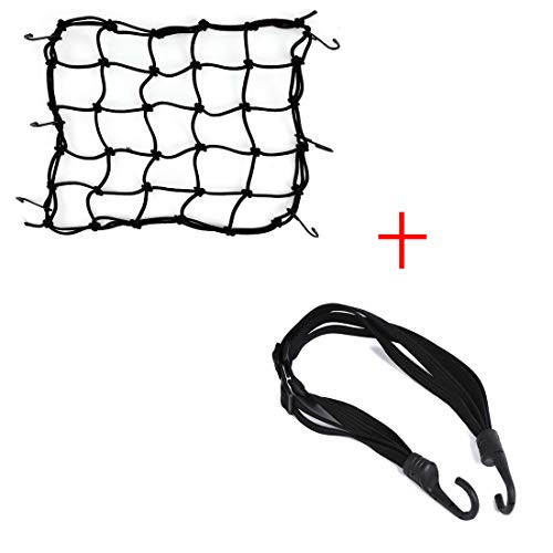 kemimoto Motorcycle Cargo Net, 14" x 14" Motorcycle Cargo Mesh Nets with 2X Helmet Elastic Rope Heavy-Duty Luggage Net for ATV Bike Motorbike