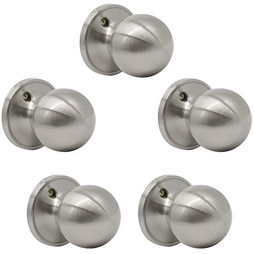 Probrico(5 Pack) Round Satin Nickel Single Dummy Door Knobs, Individual Non-Turning Dummy Door Knob Single Side, Interior Door Knobs, Easy Installation