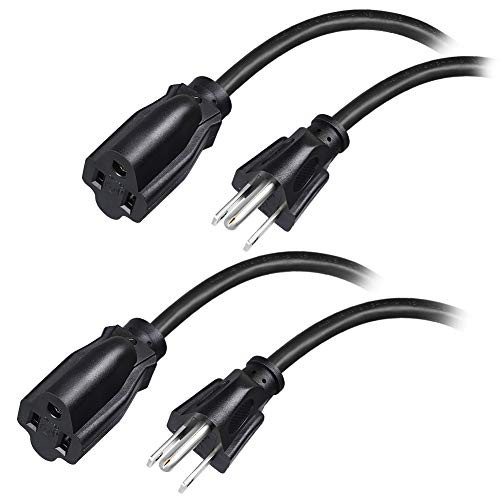 DEWENWILS 3 Foot Extension Cord, 16 AWG SJTW Weatherproof Power Cable for Indoor Outdoor Use, 3 Prong Grounded Outlets Plugs, NEMA 5-15P to NEMA 5-15R, Black, UL Listed, 2 Pack