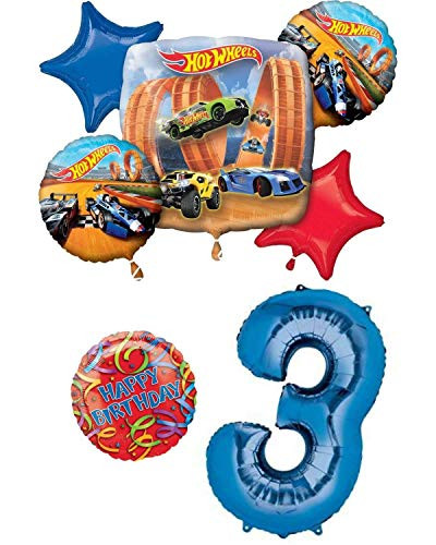 This Sweet Earth Hot Wheels Race Cars Happy Birthday 3 Year Old 3rd Birthday Balloon Party Decoration Bundle