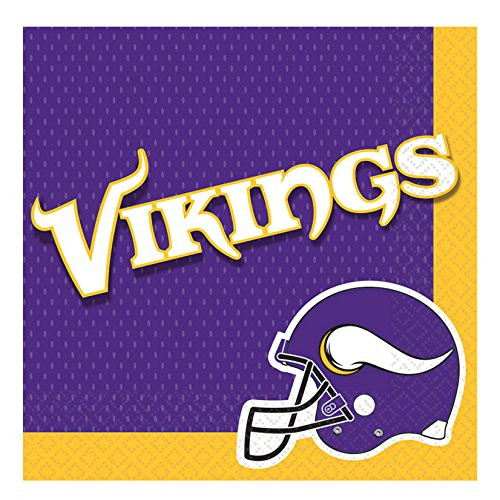 Amscan Minnesota Vikings Square Paper 6.5" Luncheon Napkins, Purple Gold, 16 CT