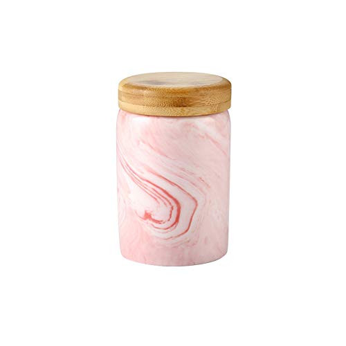 Marble pink Food Storage Canister, Ceramic Food Storage Jar with Airtight Seal Bamboo Lid - - Modern Design marble Ceramic Food Storage Canister for Serving Tea, Coffee, Spice and More 13.5OZ(400ML)
