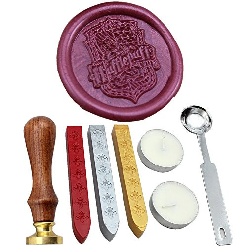 FQL Harry Potter Hufflepuff School Badge Vintage Rosewood Wax Seal Stamp Set with Gold Red Silver Sticks (HUF)