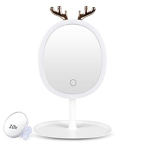 PIPIHUA Makeup Mirror Vanity Mirror with Lights - 3 Color Lighting Modes, Touch Control Design, 10x Magnification, Portable High Definition Cosmetic Lighted Up Mirror