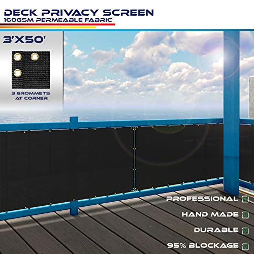 Windscreen4less Deck Privacy Screen for Backyard,Patio,Balcony,Pool,Porch,Railiing,Gardening,Fence Shield Rails Protection Black 3' x 50' - Custom