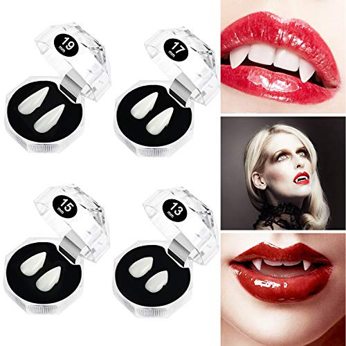 ILEBYGO 4 Pairs Vampire Fangs Dentures Halloween Vampire Teeth for Cosplay Prop Decoration Halloween Party Favors Dress Up Accessories