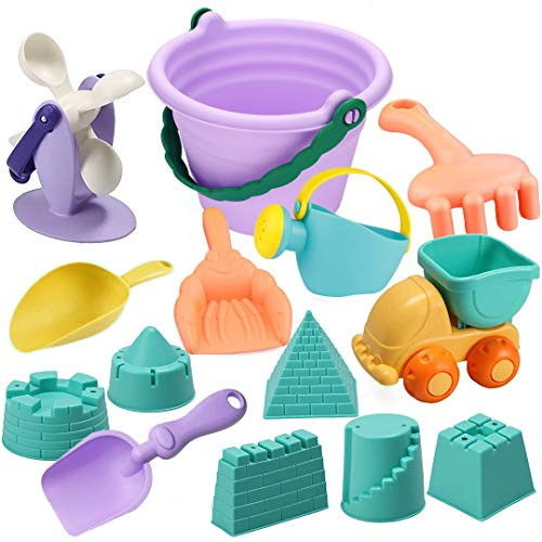 Beach Toys Sand Toys for kids and Toddlers, 14PCS Eco-Friendly Sandbox Toys Set in Reusable Mesh Bag includes Beach Bucket, Dump Truck,Watering Can,Water Wheel,Castle Sand Mold,Shovel Tool Kits Beach Toys Sand Toys for kids and Toddlers, 14PCS Eco-Friendly Sandbox Toys Set in Reusable Mesh Bag includes Beach Bucket, Dump Truck,Watering Can,Water Wheel,Castle Sand Mold,Shovel Tool Kits