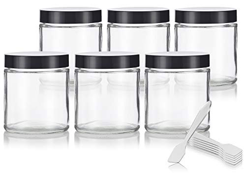 Clear Thick Glass Straight Sided Jar - 4 oz / 120 ml (6 pack) + Spatulas and Labels