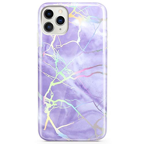 JIAXIUFEN iPhone 11 Pro Max Case Shiny Holographic Marble Slim Shockproof Flexible Bumper TPU Soft Case Rubber Silicone Cover Phone Case for iPhone 11 Pro Max 2019 6.5 inch - Blue Purple