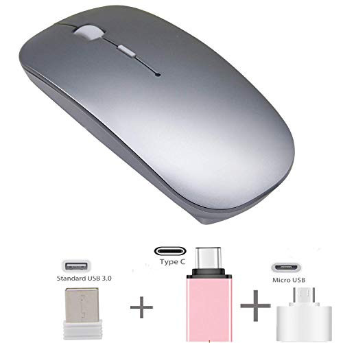 Rechargeable Wireless Mouse for Laptop - Azmall 2.4GHz Slim Optical Mouse with USB Nano Receiver and Type C Adapter, Silent Clicks, USB Mouse for MacBook Pro/Air, Computer, Notebook, PC