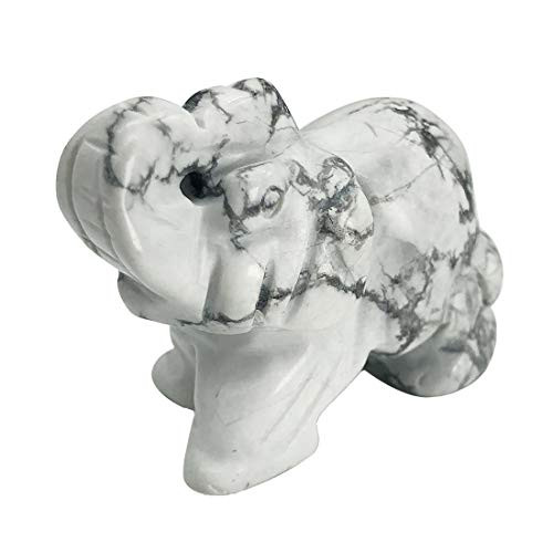 favoramulet White Howlite Turquoise 1.5" Handcarved Stone Elephant Statue Pocket Healing Figurine Sculpture