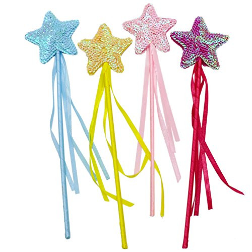 Buorsa 4 Pack Princess Magic Wand, Star Fairy Wands, Kids Magic Wand Party Favor