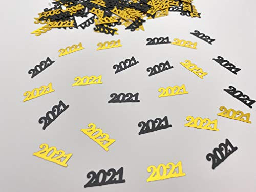 Gold and Black 2021 Confetti Decorations - Pack of 1000 | Gold, Black Confetti 2021 Table Decorations For Graduation and New Year | NYE Party Decorations 2021 | 2021 Decorations Graduation Confetti