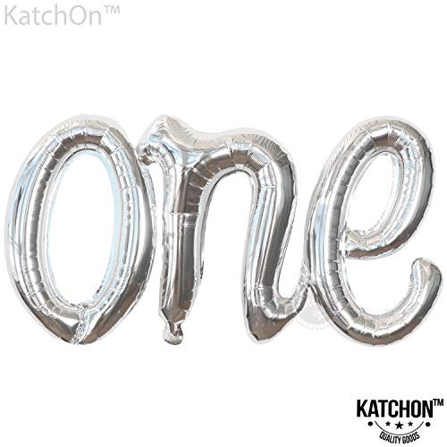 Silver One Balloon -Letter Foil Balloon, 20 Inch | One Balloon For First Birthday Party | One Balloon Silver Script Letter Baby Balloon | One Balloon Banner for 1st Birthday Decorations Party Supplies