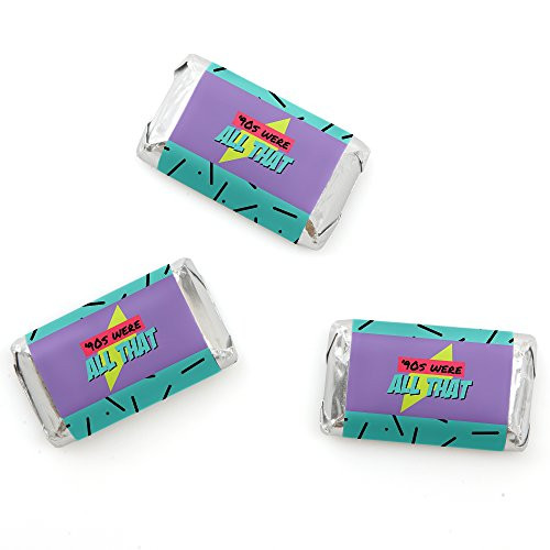 Big Dot of Happiness 90's Throwback - Mini Candy Bar Wrappers 1990s Party Favors - 20 Count