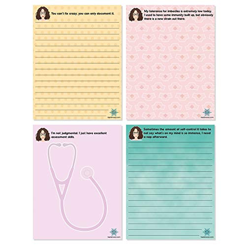 KAPTAN Funny Notepads - Nurse Themed, 4 Pack, Sarcastic Memo Pads for Writing Notes, To-Do Lists, Appointments and Schedules, Lined and Unlined Pages, Colorful