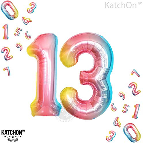 Rainbow Number 13 Balloon for 13th Birthday - Large, 40 Inch | 13th Birthday Balloons | Gradient 13 Number Balloon | 13 Birthday Decorations for Girls or Boys | 13 Balloon Numbers for 13 Year Old Girl