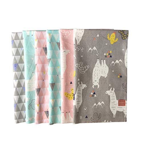 levylisa Animals Fat Quarters Fabric Bundle 6PCS Cute Alpaca Triangle Gingham Quilting Sewing Patchwork 18"x22" Crafting Fabric for DIY Scrapbooking