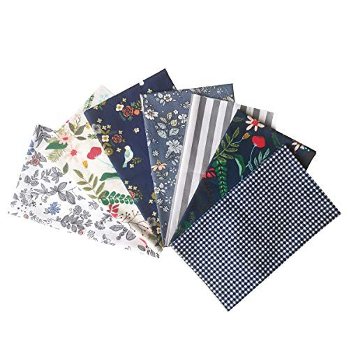 levylisa 7pcs Cotton Flora Print Fabric Flowers Plants Grid Striped Fat Quarters 18"x22" Fabric Bundle Squares Patchwork for DIY Sewing Quilting Scrapbooking