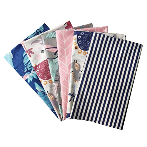 levylisa 6pcs Fat Quarters 18"x22" Fabric Bundle Squares Stripe Animals Printed Patchwork for Sewing Quilting DIY Crafts