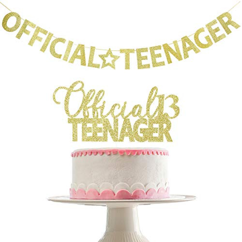 Gold Glittery Official Teenager Banner and Gold Glittery Official 13 Teenager Cake Topper?Double Sided Glitter?| Happy 13th Birthday Party Celebration Decorations | 13 Years Old Birthday Party Supplies?High Quality? Gold Glittery Official Teenager Banner and Gold Glittery Official 13 Teenager Cake Topper?Double Sided Glitter?| Happy 13th Birthday Party Celebration Decorations | 13 Years Old Birthday Party Supplies?High Quality?