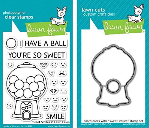 Lawn Fawn Bundle of 2 Items - Sweet Smiles Clear Stamp (LF895) and Die (LF896) Set