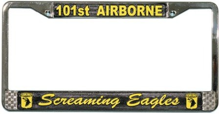101st Airborne, Screaming Eagles License Plate Frame (Chrome Metal)