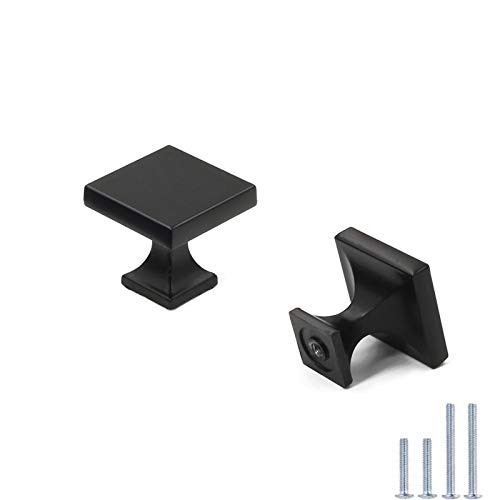 LONTAN Bathroom Cabinet Knobs Matte Black Cabinet Drawer Knobs - 6785BK Kitchen Cabinet Hardware Square Knobs for Cabinets, Cupboard, 1.1in Width, Pack of 25