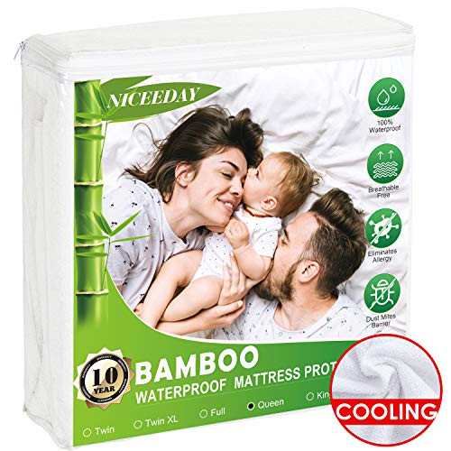 Cooling Bamboo Waterproof Mattress Protector, Queen Size Hypoallergenic Mattress Protector, Thick Soft Noiseless Mattress Pad Cover(Natural Ivory, Queen) Cooling Bamboo Waterproof Mattress Protector, Queen Size Hypoallergenic Mattress Protector, Thick Soft Noiseless Mattress Pad Cover(Natural Ivory, Queen)
