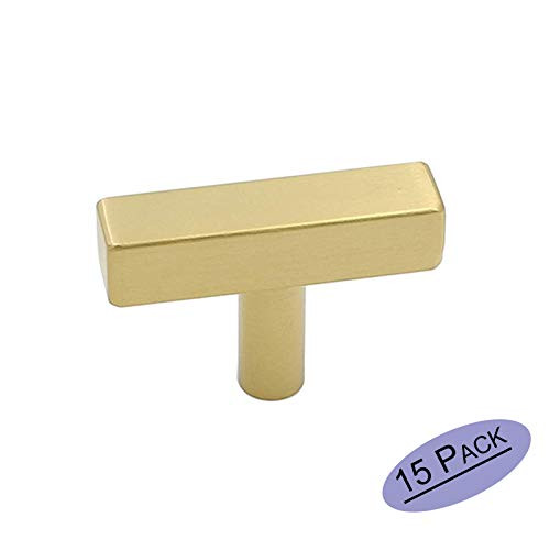 15 Pack goldenwarm Cabinet Knobs Brushed Brass Drawer Pulls - LS1212GD Kitchen Cabinet Hardware Knob Stainless Steel Kitchen Cabinet Knobs Pulls Single Hole Knob