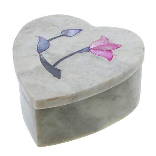 Li'Shay Marble Soapstone Box Trinket Chest with Flowers Small Heart