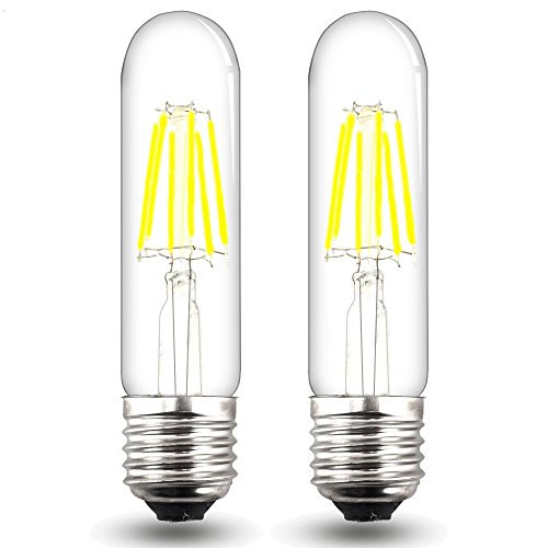 Bonlux Dimmable T10 Tubular Medium Base LED Filament Bulb 120V 6W Daylight 6000k T10 Tubular Filament COB LED Light Bulb for Display Cabinet Showcase Desk Light (Pack of 2)