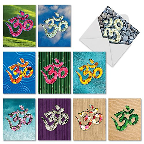 Om Symbol Thank You Note Cards 4 x 5.12 inch with Envelopes (Boxed Set of 10) - Om Blooms' Greeting Cards Featuring Universal Symbol for Peace M2971