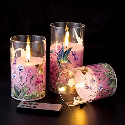 Eywamage Pink Flower Glass Flameless Candles with Remote, Flickering Battery Operated Pillar Candles Set of 3, Unscented Fake LED Candles, D 3" H 4" 5" 6" Eywamage Pink Flower Glass Flameless Candles with Remote, Flickering Battery Operated Pillar Candles Set of 3, Unscented Fake LED Candles, D 3" H 4" 5" 6"