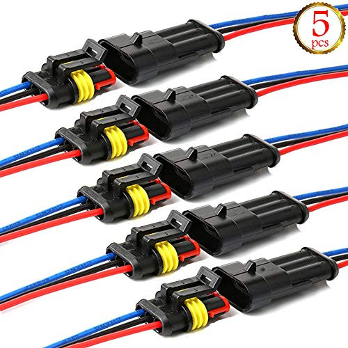 YETOR Way Car Waterproof Electrical Connector,16 AWG 3 pin Plug Auto Electrical Wire Connectors Marine for Car, Truck, Boat, and Other Wire Connections.(5 Pack)
