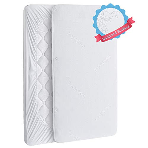 Waterproof Crib Mattress Protector Pad - Bamboo Jacquard Fitted Topper Crib Mattress Cover, Noiseless, Breathable & Smooth
