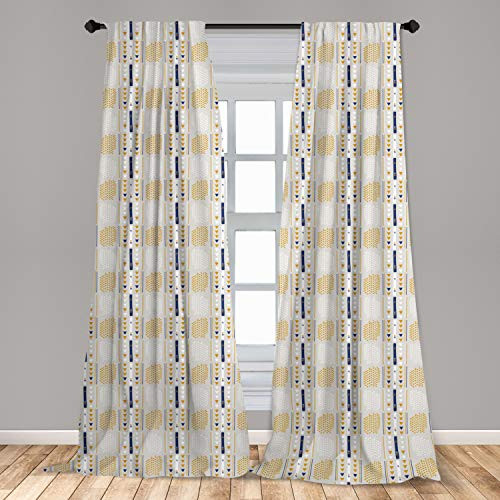 Ambesonne Yellow and White Window Curtains, Creative Abstract and Geometric Concept, Lightweight Decorative Panels Set of 2 with Rod Pocket, 56" x 84", Champagne Yellow