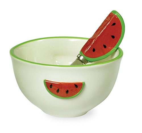 Boston International Watermelon Ceramic Dip Bowl and Spreader Set