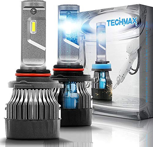 TECHMAX Mini 9012 LED Headlight Bulb,60W 10000Lm 4700Lux 6500K Cool White IP65 Extremely Bright 30mm Heatsink Base CREE Chips HIR2 Conversion Kit of 2