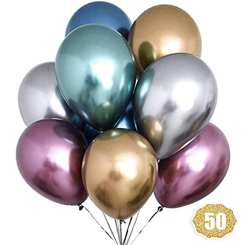 HoveBeaty Metallic Balloons Chrome Shiny Latex 12 Inch Thicken Balloons 50 Pack for Wedding Party Baby Shower Christmas Birthday Carnival Party Decoration Supplies HoveBeaty Metallic Balloons Chrome Shiny Latex 12 Inch Thicken Balloons 50 Pack for Wedding Party Baby Shower Christmas Birthday Carnival Party Decoration Supplies