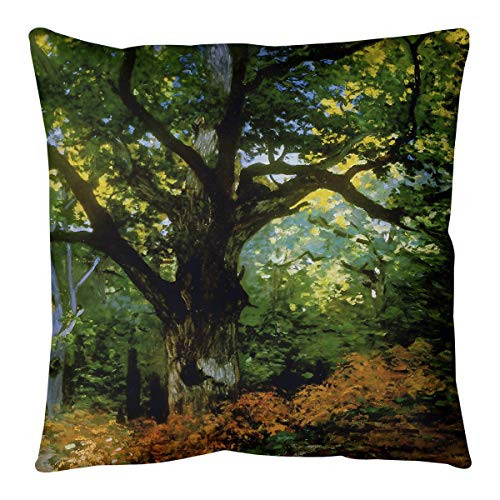 ArtVerse Claude Monet The Bodmer Oak in Fontainebleu Forest Pillow Cover (No Fill) - Faux Linen, 14 x 14, Green