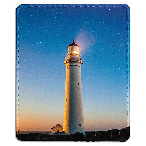 dealzEpic - Art Mousepad - Natural Rubber Mouse Pad Printed with Lighthouse Under Starry Night Sky - Stitched Edges - 9.5x7.9 inches
