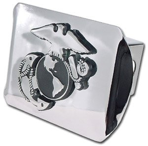 United States US Marine Corps USMC "Bright Polished Chrome with Chrome EGA Emblem" Trailer Hitch Cover Fits 2 Inch Auto Car Truck Receiver