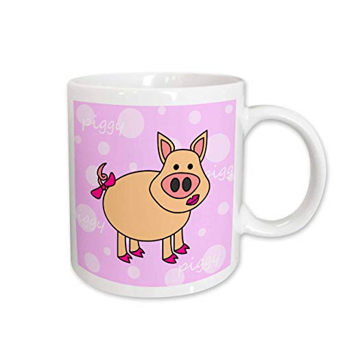 3dRose Pink Piggy Design Happy Girl Pig Ceramic Mug, 15-Ounce